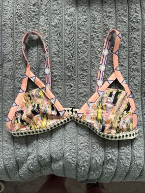 Victoria's Secret Peach & Multicolor Pattern Triangle Swim Top